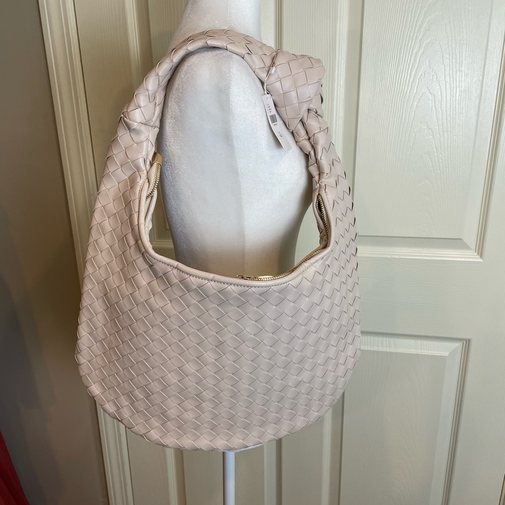 New Melie Blanco Taupe  Woven Hobo laptop Bag - Picture 2 of 13
